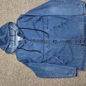 Only & Sons Men's Casual Blue Denim Hooded Button Up Jacket Size Small EUC